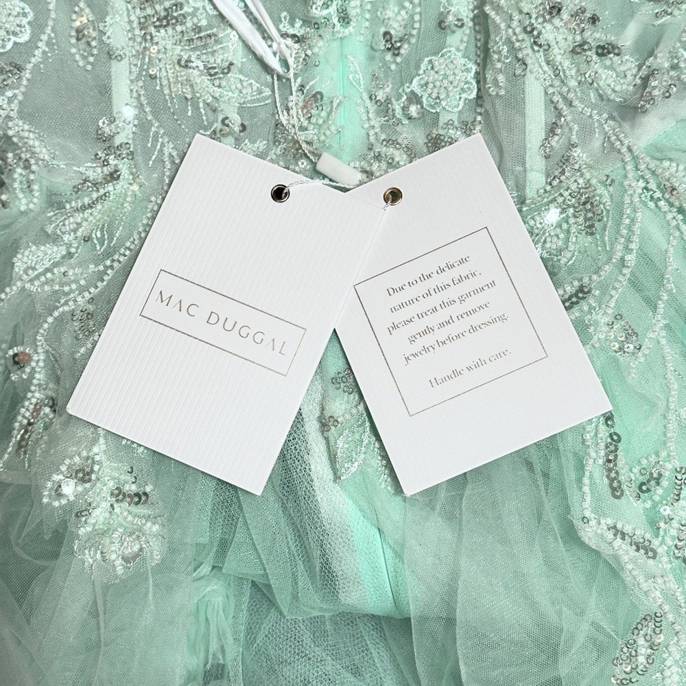 Mac Duggal 20542 Aqua Tulle Embellished Sweetheart Neckline Gown Size 0 NWT - Picture 6 of 10